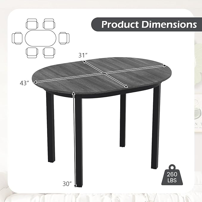 Giantex 43" Wooden Dining Table for 2-4 People, Oval Kitchen Table w/Rubber Wood Legs, Farmhouse Dining Room Desk for Small Place Apartment, Home Office Living Room Furniture, Load 260 LBS
