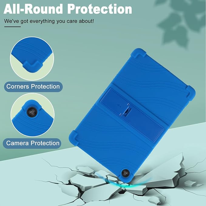 Caweet Case for Lenovo Tab One 8.7 Inch 2025 Heavy Duty Shockproof Full-Protection Adjustable Stand Silicone Cover Black
