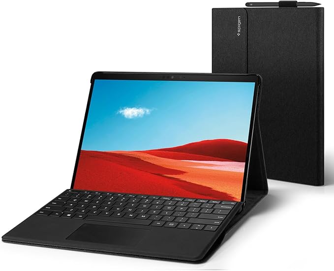Spigen for Microsoft Surface Pro 11/10/9 Stand Folio Designed for Case Cover with Pen Holder Compatible with Type Cover Keyboard - Black