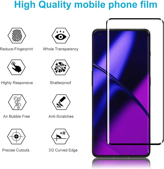Didisky Screen Protector for Oneplus 9 Pro 3 Pack Tempered Glass Film with 2 Pack Camera Lens Protector Easy to UseScratch-Resistant9H Hardness3D Curved Full Coverage