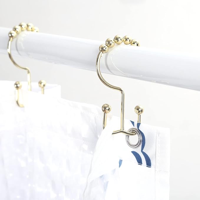 Goowin Shower Curtain Hooks Rings, Stainless Steel Gold Shower Curtain Hooks Rust Proof, Free Sliding Double Shower Hooks for Shower Curtains & Liners (Gold)