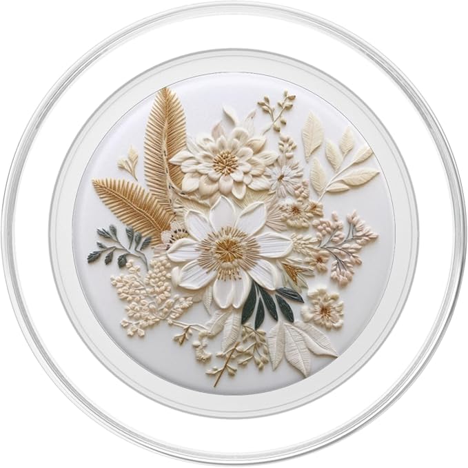 Beige Floral Flower Pattern On White Background PopSockets PopGrip for MagSafe