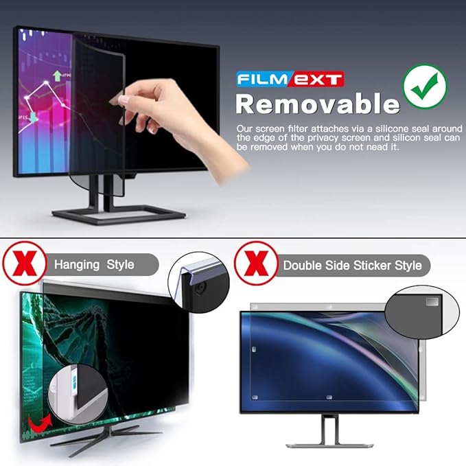 FILMEXT [2 Pack Removable Computer Privacy Screen Filter for 27 inch Monitor, Privacy Shield for Frameless Monitor Widescreen 16:9 Aspect Ratio, Blue Light Filter, Anti-Spy & Anti-Scratch