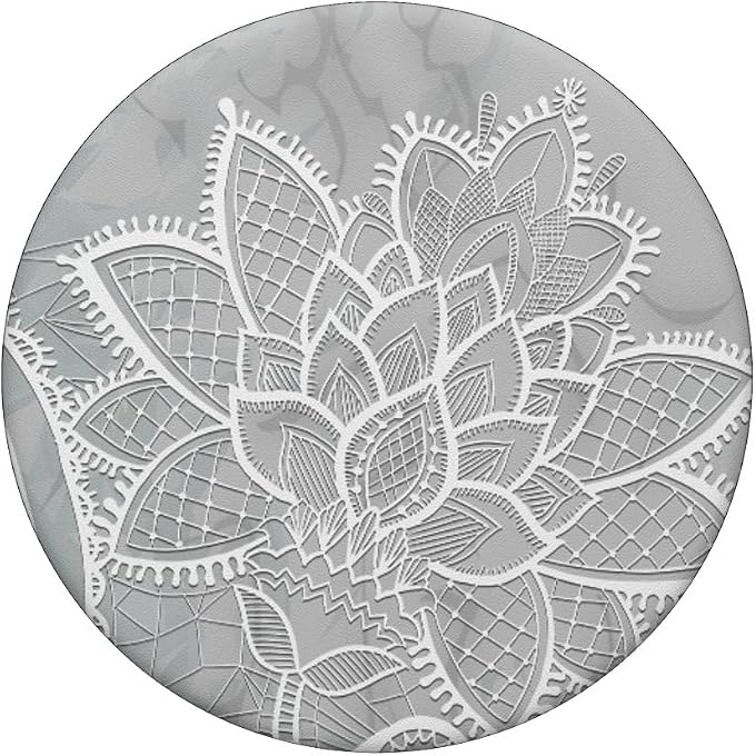 White Grey Lotus Mandala Floral Geometric Sacred Yoga Gift PopSockets Adhesive PopGrip