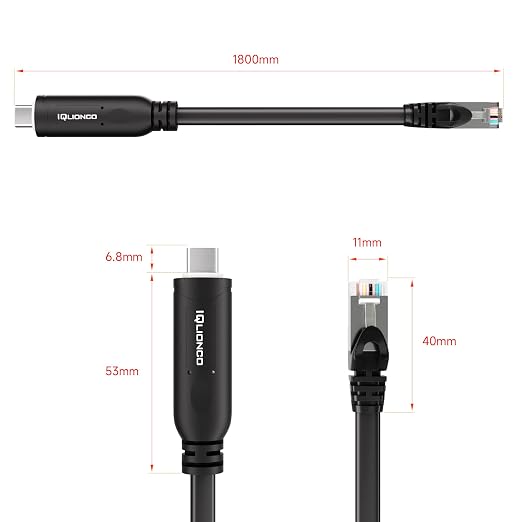USB-C to RJ45 Console Cable Black - Cisco Certified FTDI Chip | Plug &amp Play for Routers/Switches (6ft) - NOT Ethernet!
