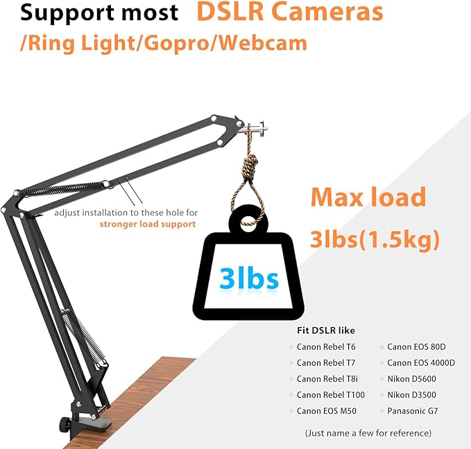 Overhead Tripod for DSLR Cameras, Heavy Duty Camera Desk Mount Stand with Flexible Articulating Boom Arm, Cam Holder Table Clamp for Canon Nikon Sony Fuji SLR Mirrorless Video Recording