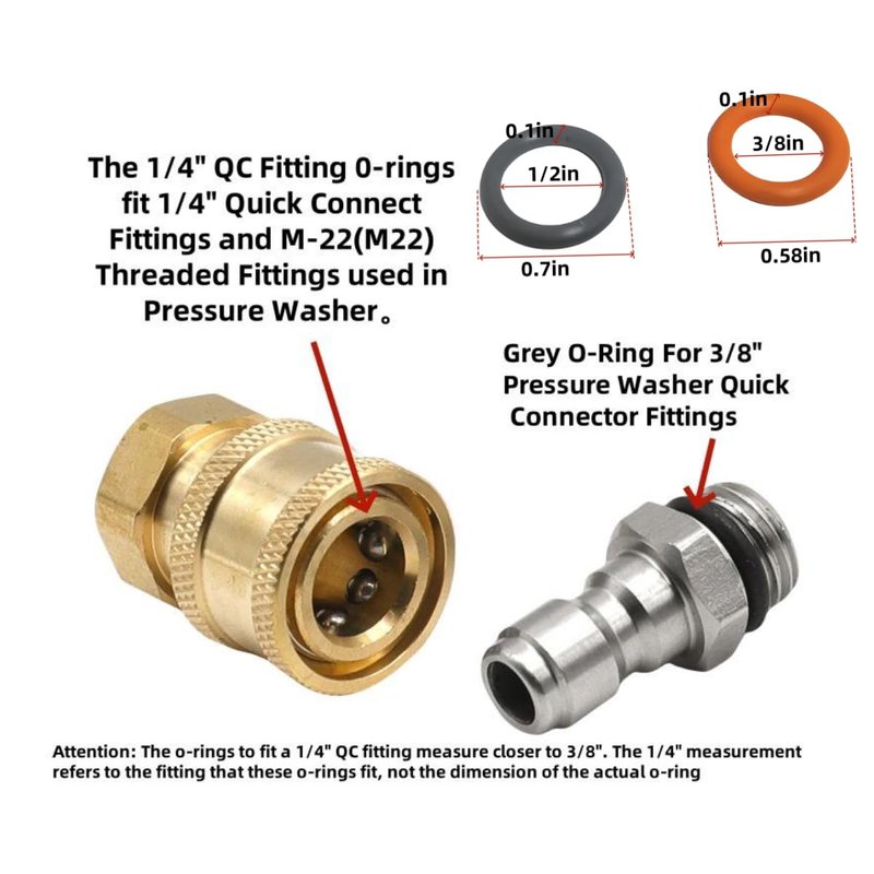 1/4" & 3/8" Pressure Washer QD Colored O-Rings (1/4''&3/8''(25+25) 50 Pack （Red+Grey）,M22 Quick Connect Coupler