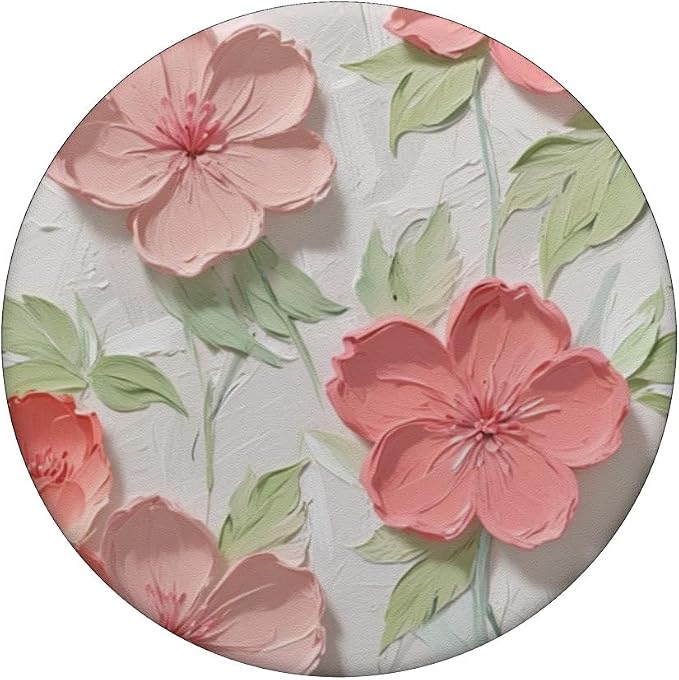 Pink Flowers &amp Green Leaves Pastel Art PopSockets PopWallet for MagSafe