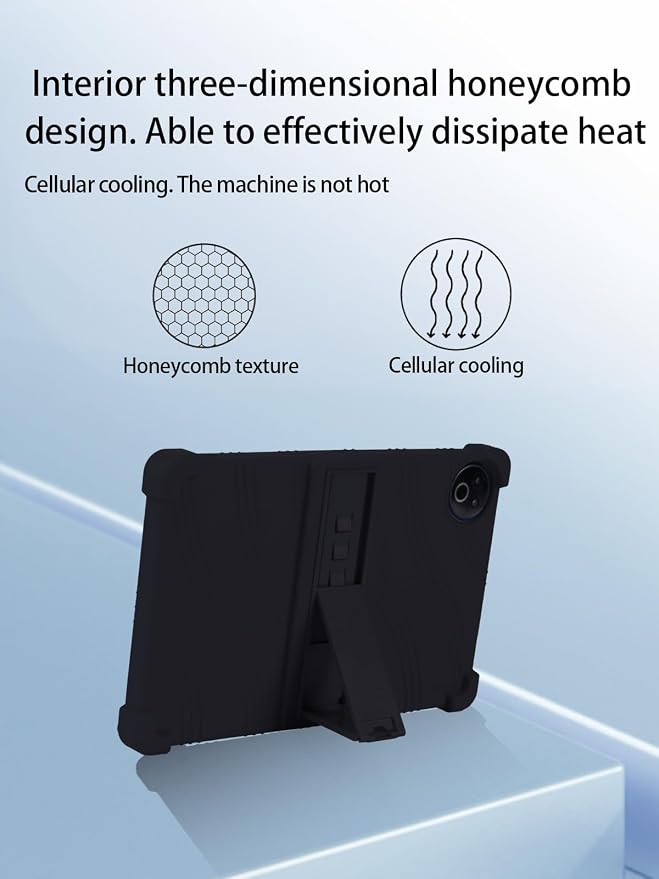 for Evermyth 10 Inch Android 15 OS GMS Certified Tablets CaseUYRUREL Soft Silicone Adjustable Stand Cover Lightweight Kids FriendlyBlack.