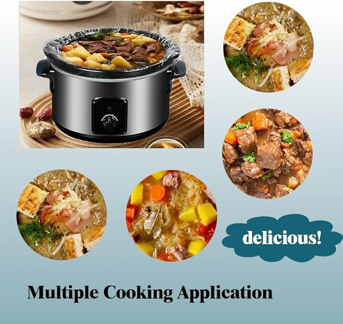 WZHSBSAQ Slow Cooker Liners, 50 Cooking Bags, Oversized Disposable Pot Liner Plastic Bags for 6QT to 10QT Slow Cookers, 14 in. x 22 in.