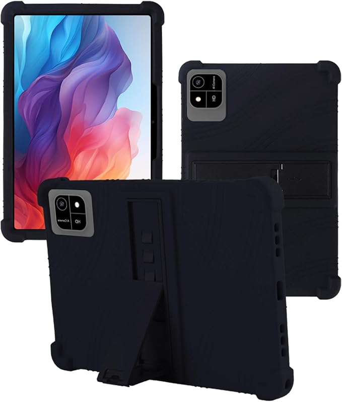 Case for JUNINKE A30 2025 Android 15 Tablet 10InchWUNIAK Shock Proof Lightweight Stand Rubber Shell Protective CoverKids Friendly Soft Silicone Adjustable Stand CoverBlack