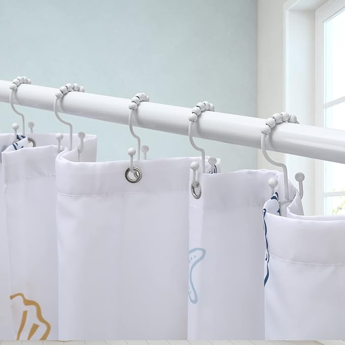 Shower Curtain Hooks, Goowin Shower Curtain Rings, Stainless Steel Shower Curtain Hooks Rust Proof Free Sliding Double Shower Hooks for Curtain, Shower Curtains & Liners (White)