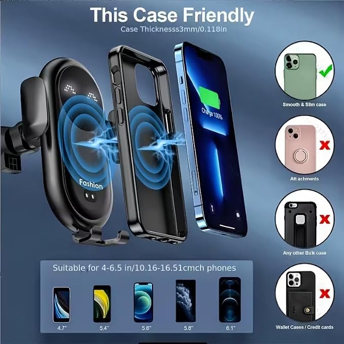 Wireless Car Charger with Air Vent Mount USB Phone Holder for iPhone 17/16/15/14/13/12 Black