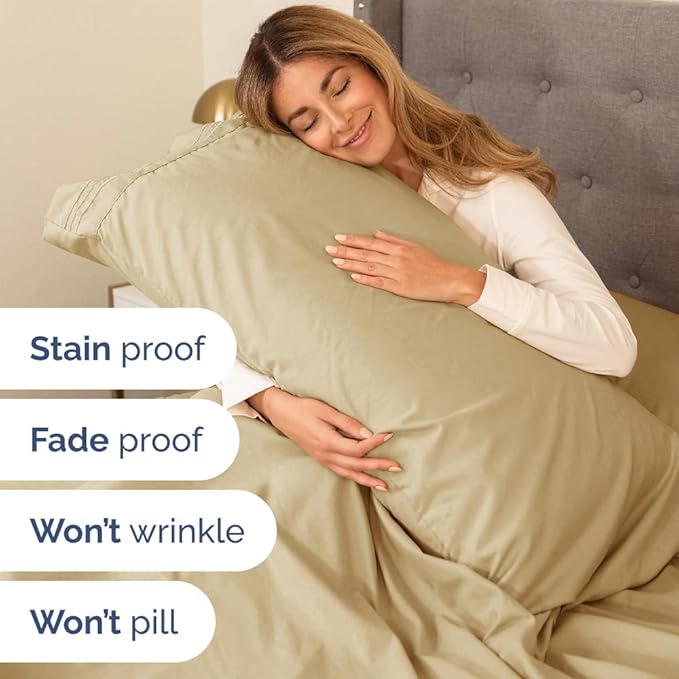 Queen Size 4 Piece Sheet Set - Comfy Breathable & Cooling Bed Sheets Set - Hotel Luxury Bedding for Women, Men, Kids, Teens, Boys & Girls - Deep Pockets, Ultra-Soft, Wrinkle Free - Oeko-Tex - Beige