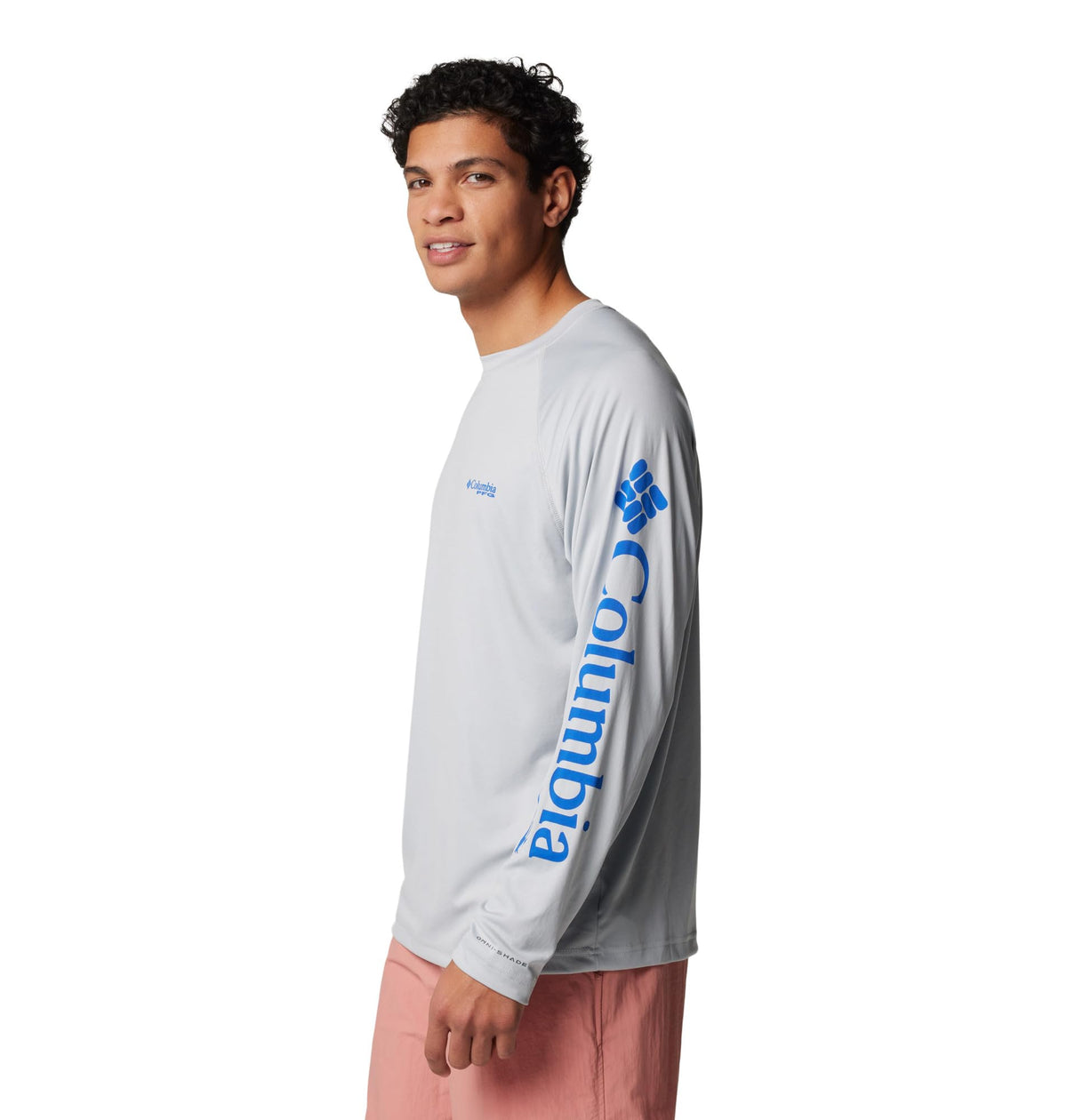 Columbia Men's PFG Terminal Tackle Long Sleeve Fishing Shirt, Cool Grey/Vivid Blue Logo, X-Large
