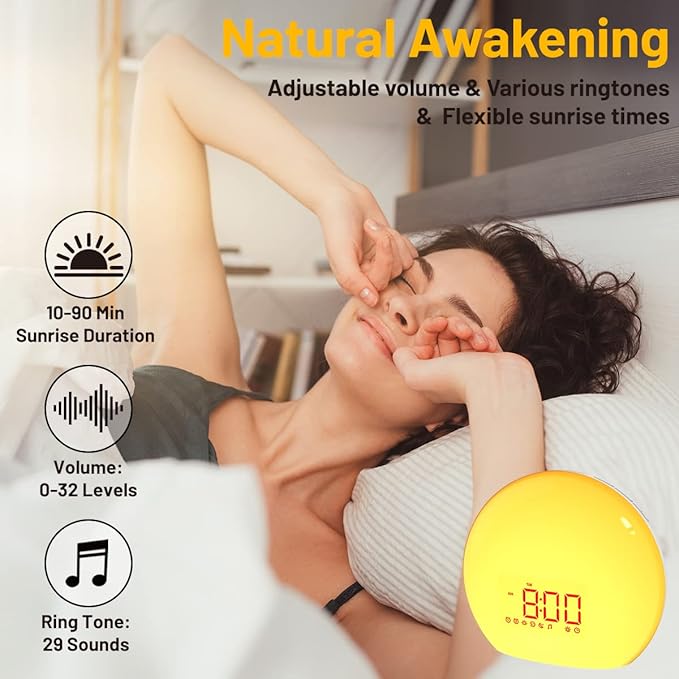 Audio and Video Receivers Sound Machine Alarm Clock Sunrise Wake Up Light with 25 Sounds Simulation Dual Alarms Bedroom Kids Adults Heavy Sleepers 12 Colors Nightlight Sleep Aid Snooze Timer Mode