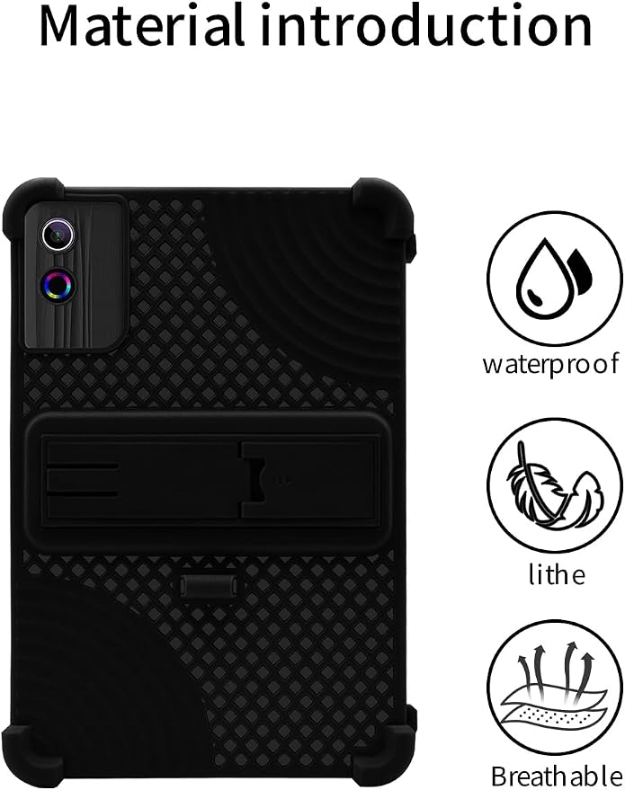 for UGRIHACH A7 11 inch Android Tablet CaseBOVUGAC Soft Silicone with Capacitive PenHeat Dissipation DesignAdjustable StandShockproofKids Friendly(Black)