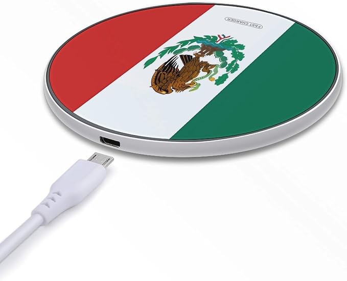 Flag of Mexico Wireless Charger with USB Cable Qi-Certified 10W Fast Wireless Charging Pad Portable Charging Station Anti-Slip Slim Charger Mat for All Qi-Enabled Phones