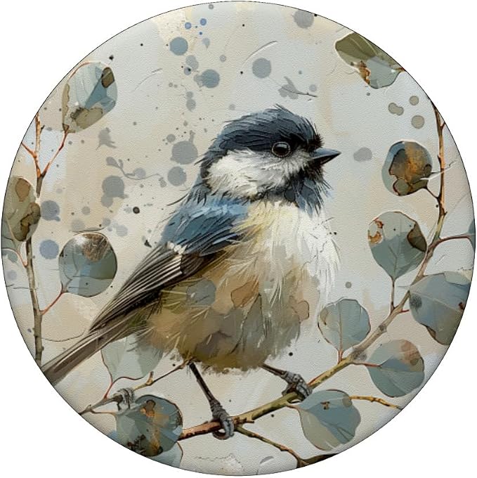 Van Gogh Style Eucalyptus Black Capped Chickadee Bird PopSockets Adhesive PopGrip