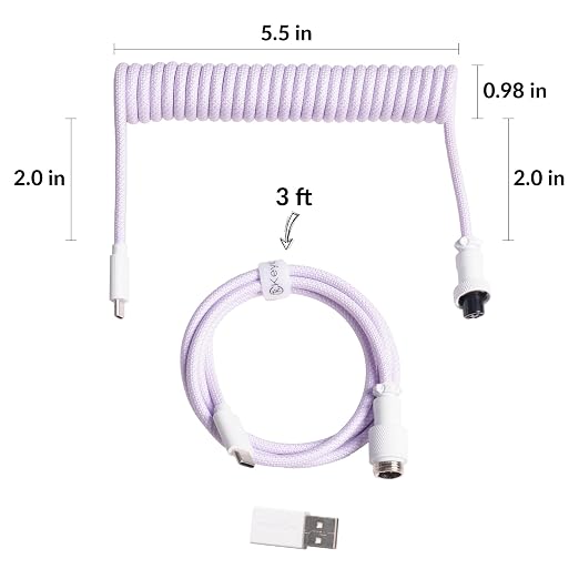 Keychron Custom Coiled Aviator USB-C Cable Black 5-Pin (GX12) Detachable Metal Connector USB-A Adapter Durable Braided Cable for Mechanical Keyboards Charging &amp Data Transfer