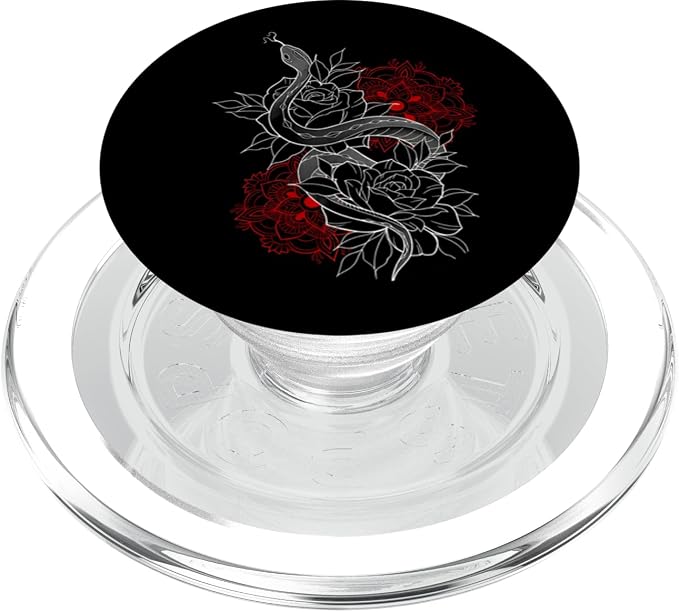 Black Red Snake Floral Illustration Print PopSockets PopGrip for MagSafe