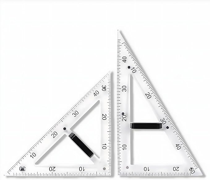 Magnetic Teaching Ruler Set with Multi-Functional Geometry Tools Durable ABS Plastic for Whiteboard Classroom Projects Student Teacher Math Supplies (Clear 2pcs)