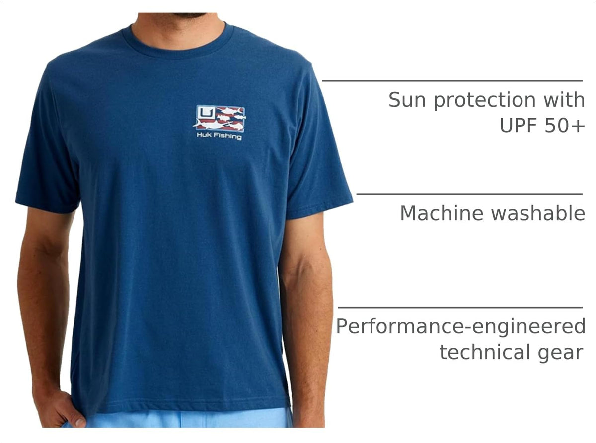 HUK Mens Fishing Graphic Tee, Performance Short Sleeve, Quick-Dry, Trophy Flag - Set Sail, Medium
