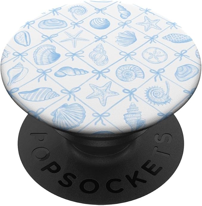 Preppy Coastal Seashells Starfish &amp Bows in Light Blue PopSockets PopGrip for MagSafe