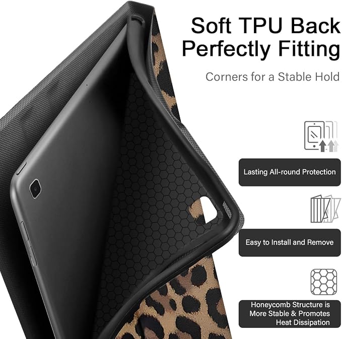 Cool Cheetah Print Tablet Case for Samsung Galaxy Tab A7 SM-T507/T505/T500 Case 10.4 2020 Fashion Aesthetic Leopard Pattern Cases for Girls BoysBlack Protective Cover Flip PU Leather Funda