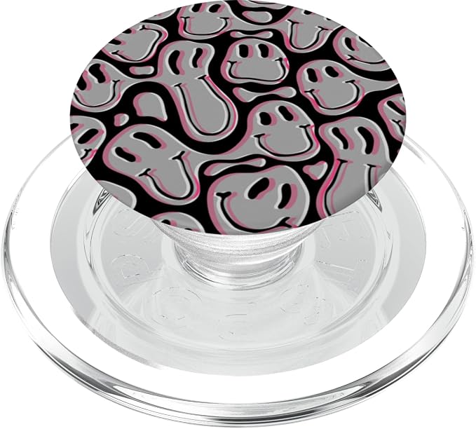 Aesthetic Trippy Grey Pink Liquid Swirl Dripping Smile face PopSockets Adhesive PopGrip
