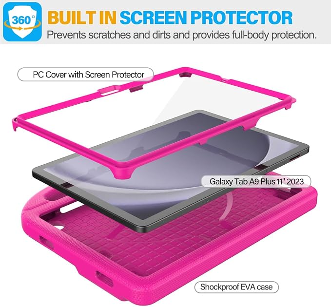 SUPLIK Kids Case for Samsung Galaxy Tab A11 Plus 2025 &amp A9 Plus 2023 11-inch Tablets Galaxy Tab A11+/A9+ Case with Screen Protector Durable Shockproof Handle Stand Cover for Kids Pink