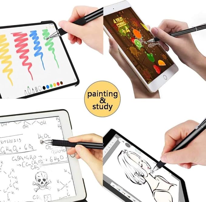 Capacitive Stylus Pen 2-in-1 Disc &amp Fiber Tip High Sensitivity &amp Precision Compatible with Switch iPad Samsung A8/A9/A11 Tablet &amp Other Android Tablets Black (Pack of 3)