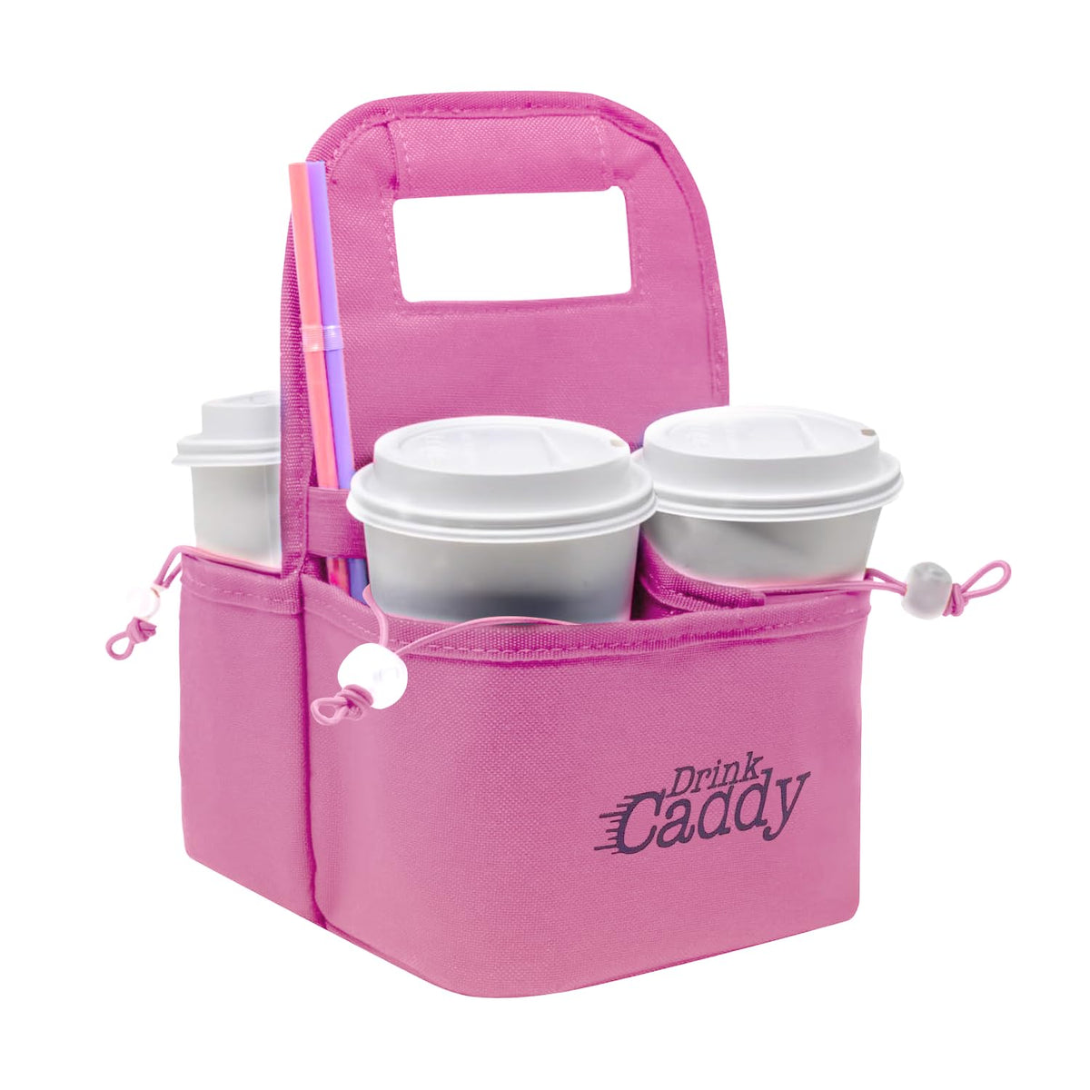 Drink Caddy Portable Drink Carrier, 4 Cup Collapsible Coffee Holder, Pink