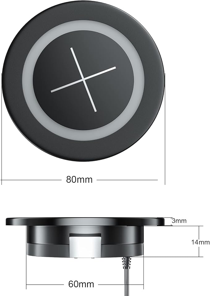 Desk Wireless Charger JE Make IT Simple Desktop Grommet Power Wireless Charging Pad for iPhone 16/15/14/13/12 Series Samsung Airpods and All Phones with Wireless Charging (Black)