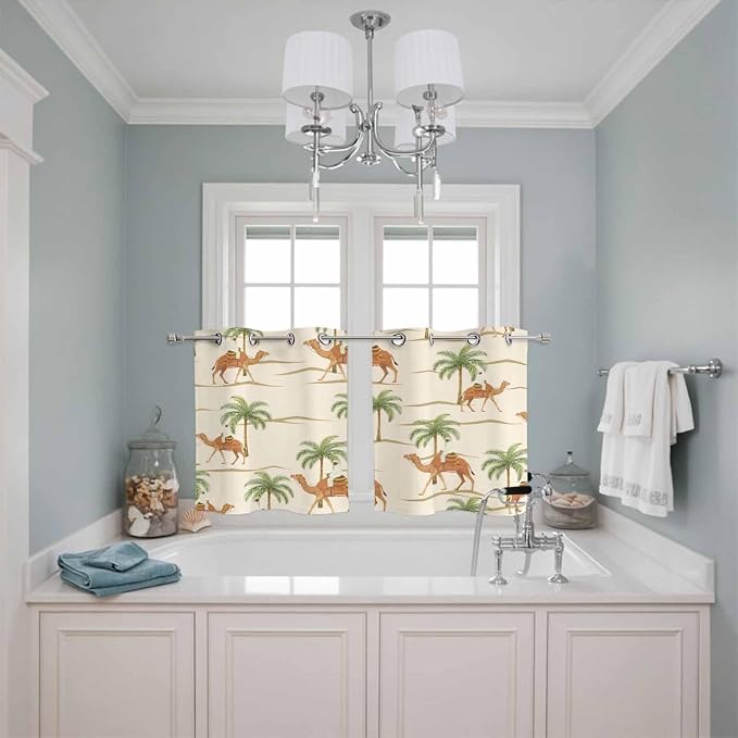 2 Panel Kitchen Cafe Curtains, Date Coconut Tree Sunlight Filtering Nature Air