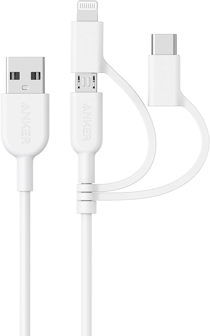 Anker Powerline II 3-in-1 Cable Lightning/Type C/Micro USB Cable for iPhone iPad Huawei HTC LG Samsung Galaxy Sony Xperia Android Smartphones iPad Pro 2018 and More(3ft Black) | 3-in-1 Cable