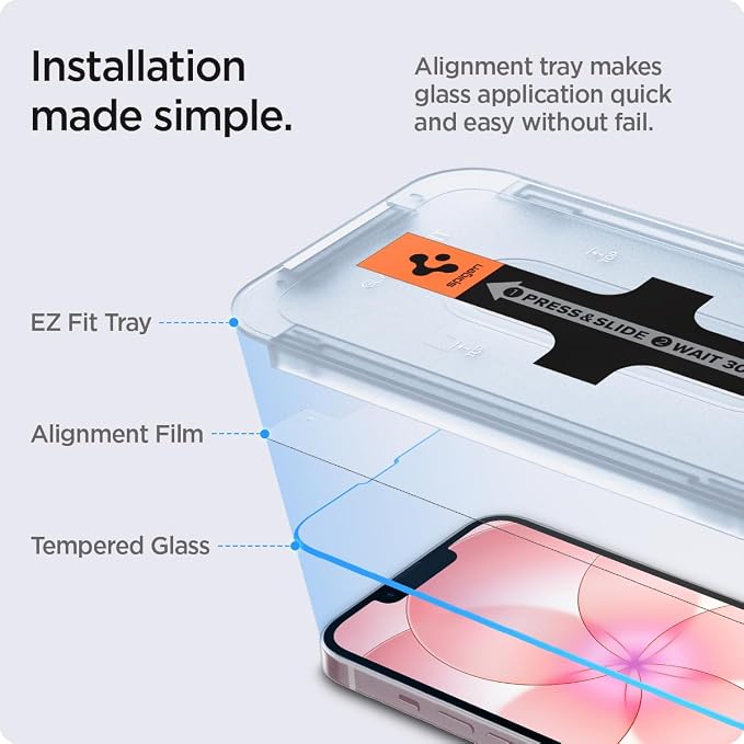 Spigen GlasTR EZ FIT Screen Protector for iPhone 17e 16e 14 13 Pro 13 | 9H+ tempered glass Sensor Protection Scratch resistant auto-align tray 100% clarity Original touch Case-friendly 2Pac