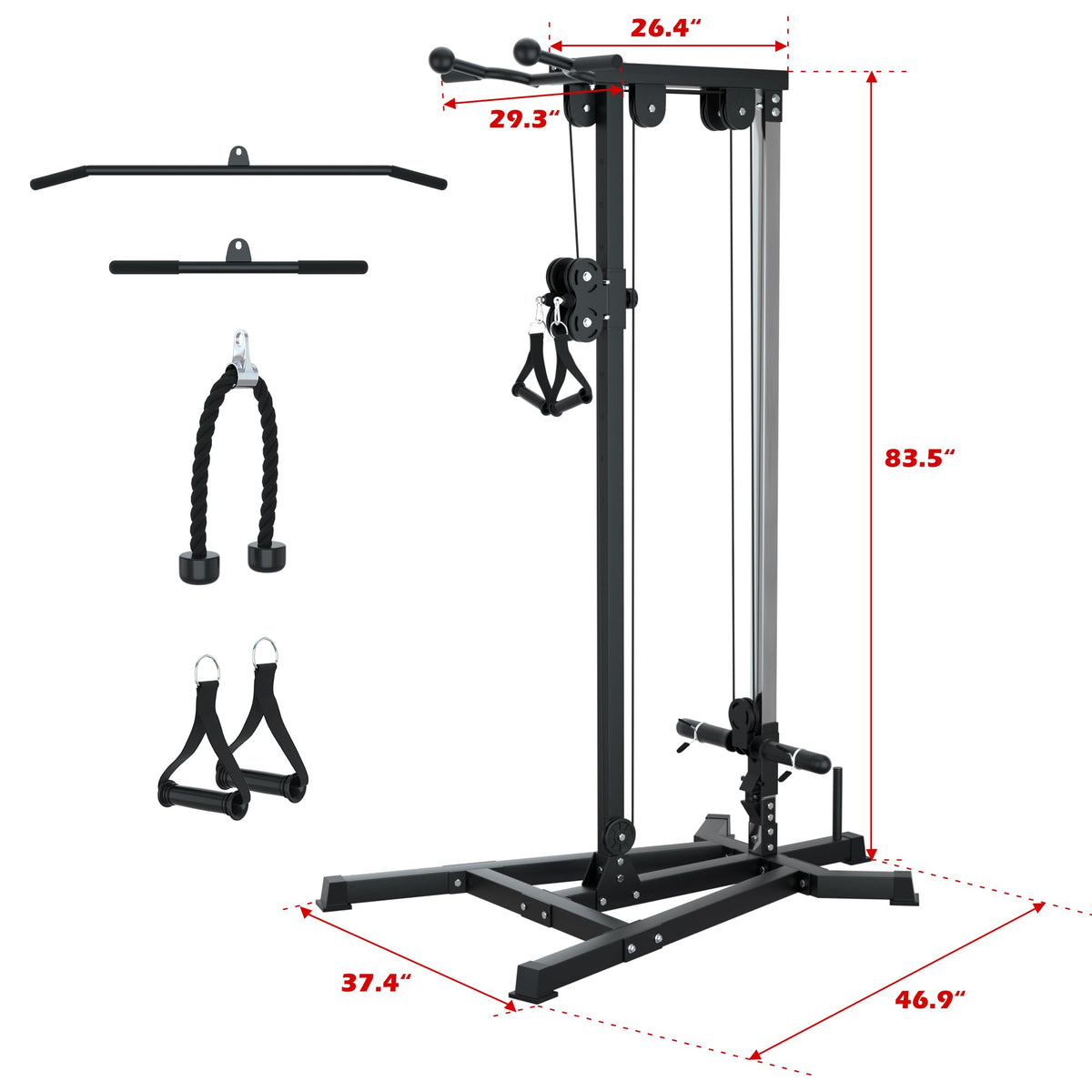 VIVITORY LAT Pull Down and Low Row Cable Machine - 16 Height Adjustable Pulley System for Full Body Workout, Maximum Weight Capacity 400lbs, Perfect for Home Gym, Includes Additional Handle