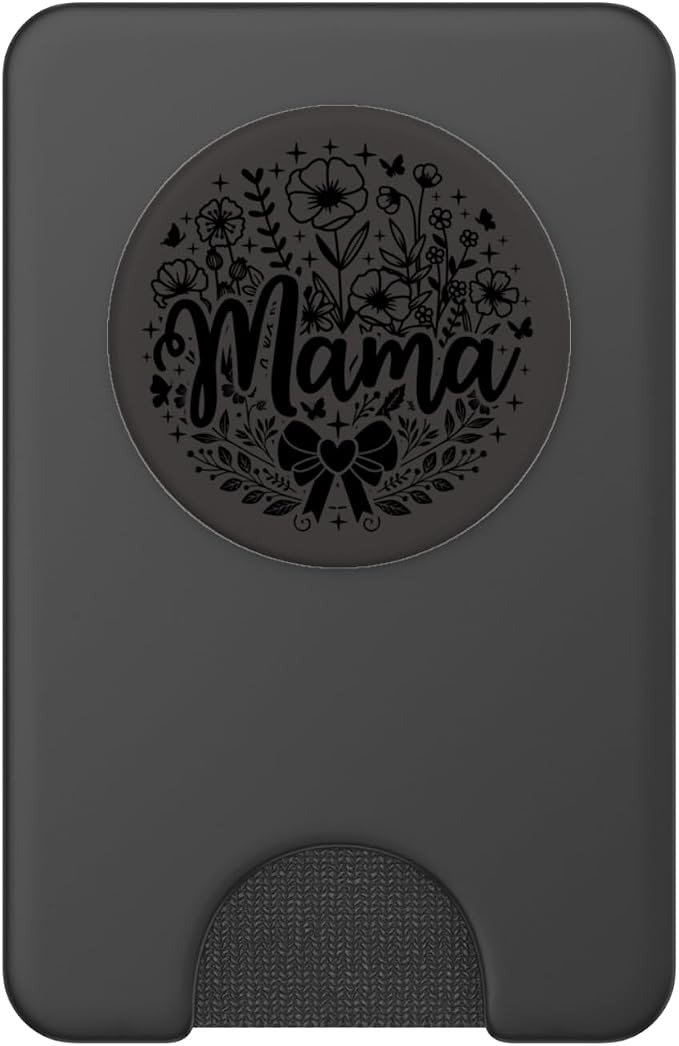 Black Gray Heart Mama Bow Minimalist Floral Wildflower Mama PopSockets PopWallet for MagSafe