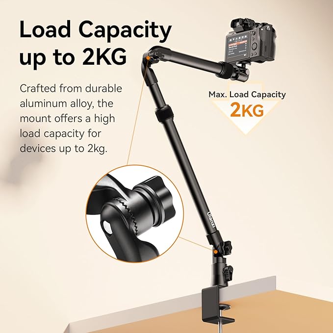 ULANZI ZJ02 Camera Desk Mount Overhead Magic Arm, 98cm/38.6inch Aluminum Adjustable Articulating Arm with 1/4" Ball Head for Cameras DSLR Lights Mount for Live Streaming/Photo Video Shooting