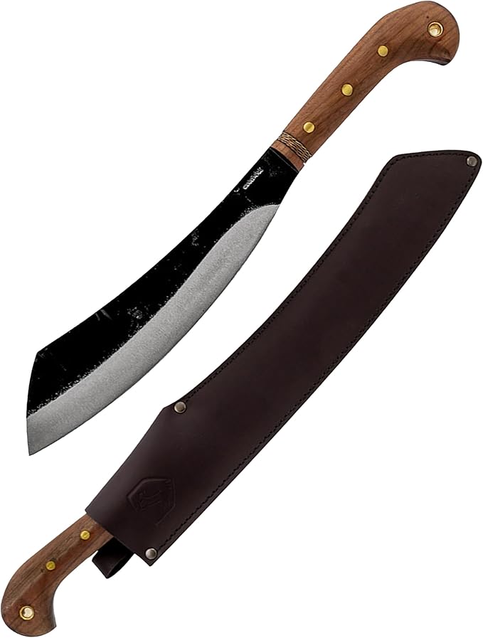 Condor Tool & Knife Mini Duku Heavy Duty Machete with Sheath, Walnut Handle - Hand Crafted Welted Leather Sheath - Camping Machete Knife - 10.5in Blade - 18.5oz