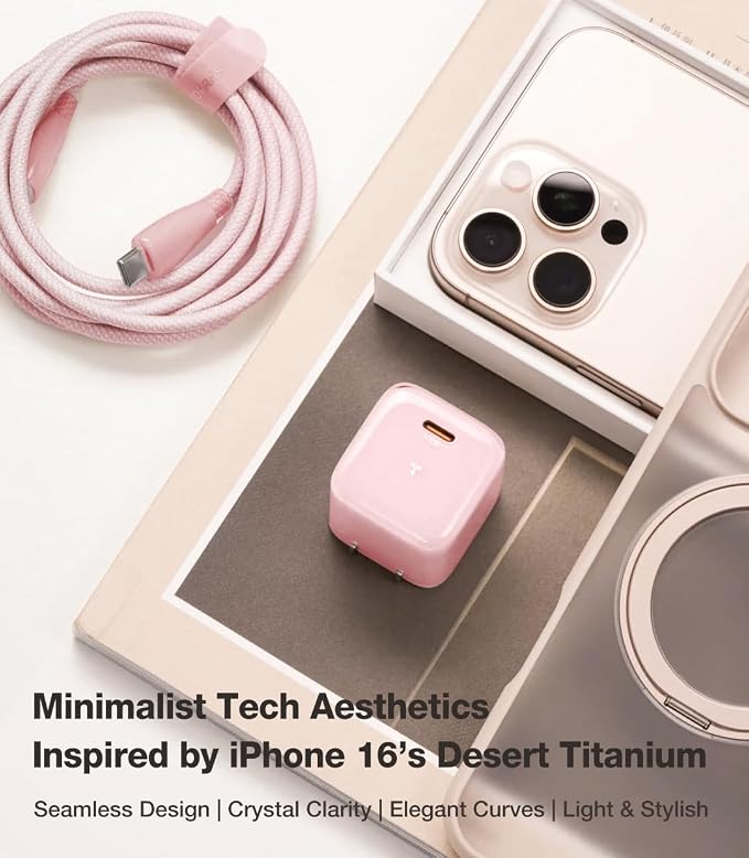 TORRAS IceNano 30W USB C Wall Charger Ultra Mini Foldable Fast Charger Block with Cooling Tech Compact Travel Wall Charger for iPhone 17/16/15 Samsung iPad Desert Gold (5.6ft Cable Included)