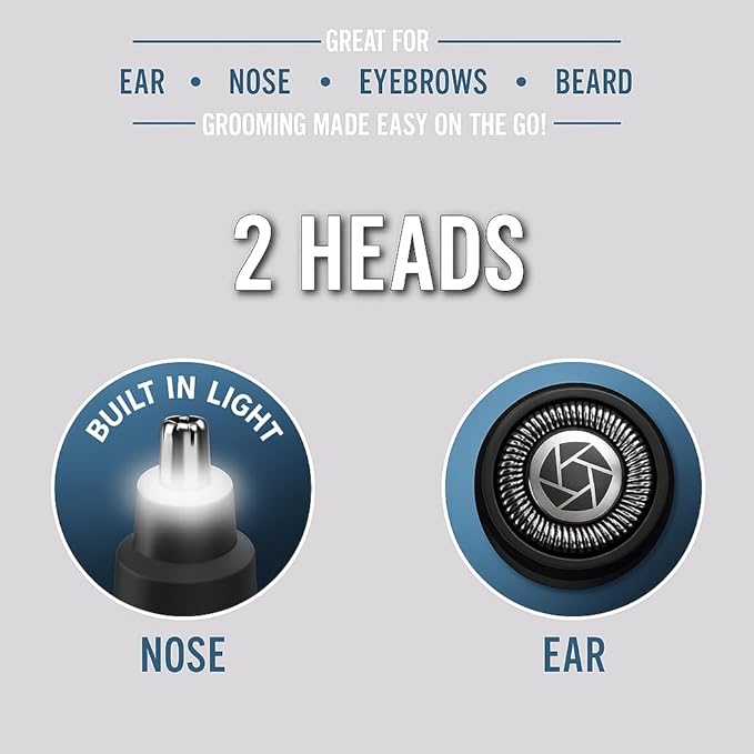 Microtouch Titanium Edge Ear & Nose Trimmer – Dual Rotary Blade Heads with Light (Replacement Head)
