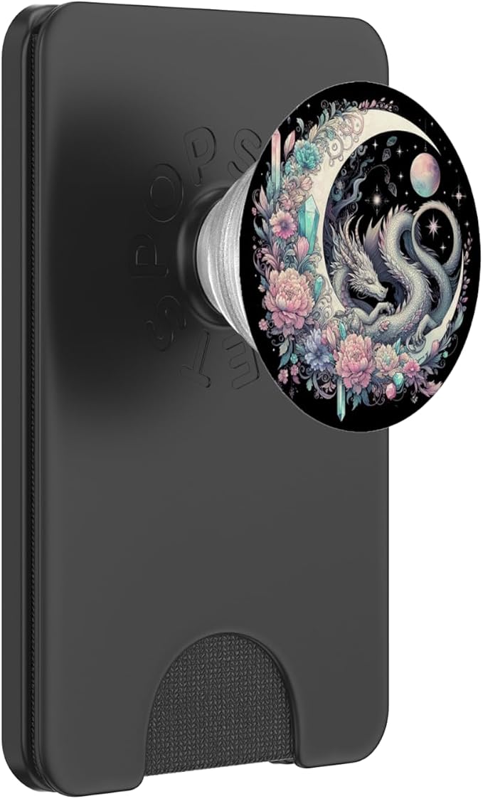 Pastel Goth Celestial Crystal Dragon On Crescent Moon Galaxy PopSockets PopGrip for MagSafe