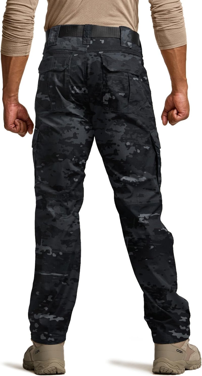 CQR Men's Tactical Pants, Water Resistant Ripstop Cargo Pants, Lightweight EDC Work Hiking Pants, Outdoor Apparel, Duratex Mag Pocket Print Utility Camo Black, 42W x 30L