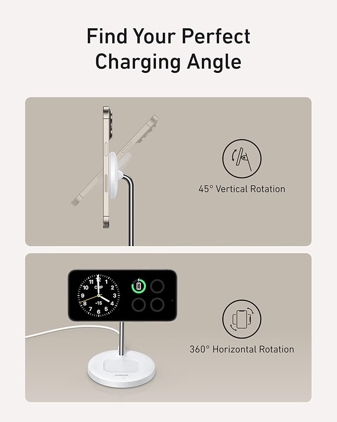Anker MagGo 2-in-1 MagSafe Compatible Qi2 15W Wireless Charging Stand | Qi2 Certified Fast Charging Wireless Charger for iPhone 17 AirPods Pro and More (Black 40W Adapter Included)