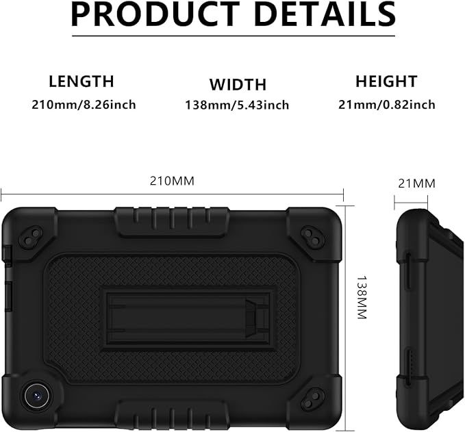 for TCL Tab 8 Plus Tablet CaseShoulder Strap Soft Silicone&ampHard Back Shockproof Protective Case for TCL Tab 8 Plus/TCL Tab 8 LE/TCL Tab 8 WiFi/TCL TAB 8V/TCL Tab 8 SE(Black/Black)