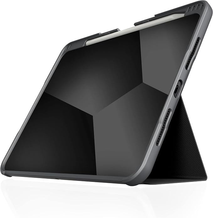STM Dux Plus for iPad Pro 12.9 (3rd-6th Gen): Ultra Protective Lightweight with Clear Back Apple Pencil Holder Battery Saving On/Off Cover - Black