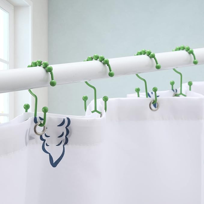 Shower Curtain Hooks, Goowin Shower Curtain Rings, Stainless Steel Shower Curtain Hooks Rust Proof Free Sliding Double Shower Hooks for Curtain, Shower Curtains & Liners (Green)
