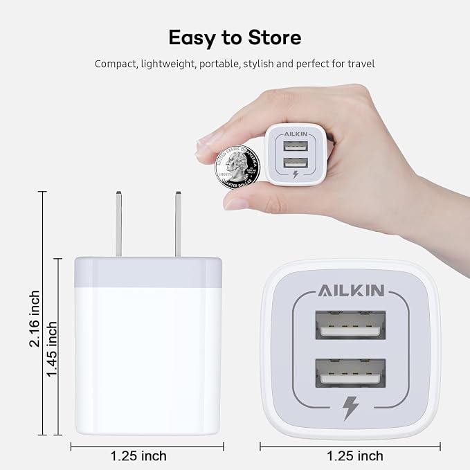 USB Wall Plug Multi USBA AC Power Charger Adapter USB-A Block Cube iPhone | iPad Samsung Google Pixel LG Camera Phones &amp Tablets Charge Multiple USB Plug Station Base